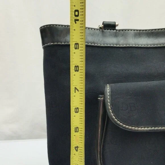 Dooney Bourke Handbag Black All Weather Leather VTG Logo Pattern Zipper Zipper - Picture 4 of 16